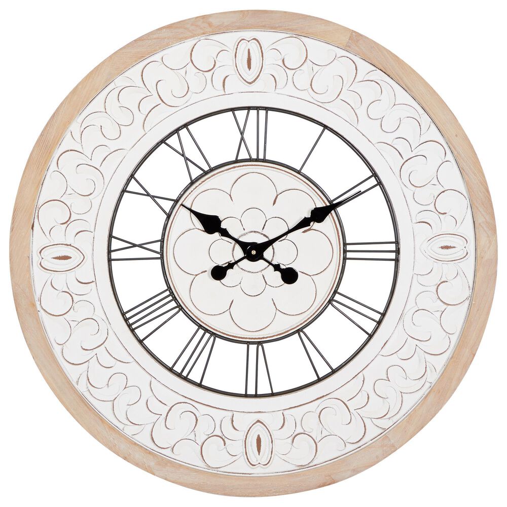 Maple and Jade 32" Wall Clock in Light Brown and White, , large