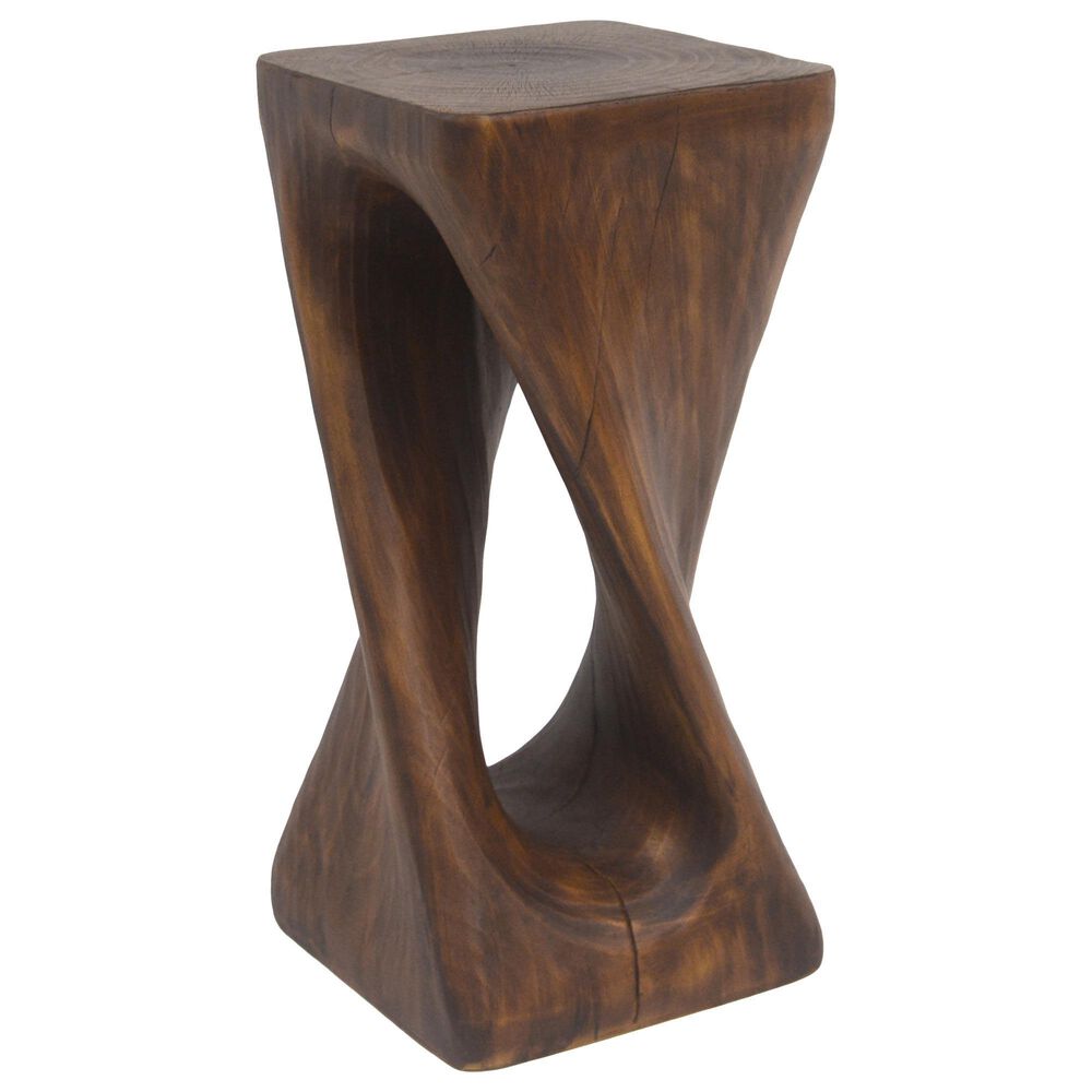 Hearth and Haven Outdoor End Table with Twist Design in Antique Brown, , large