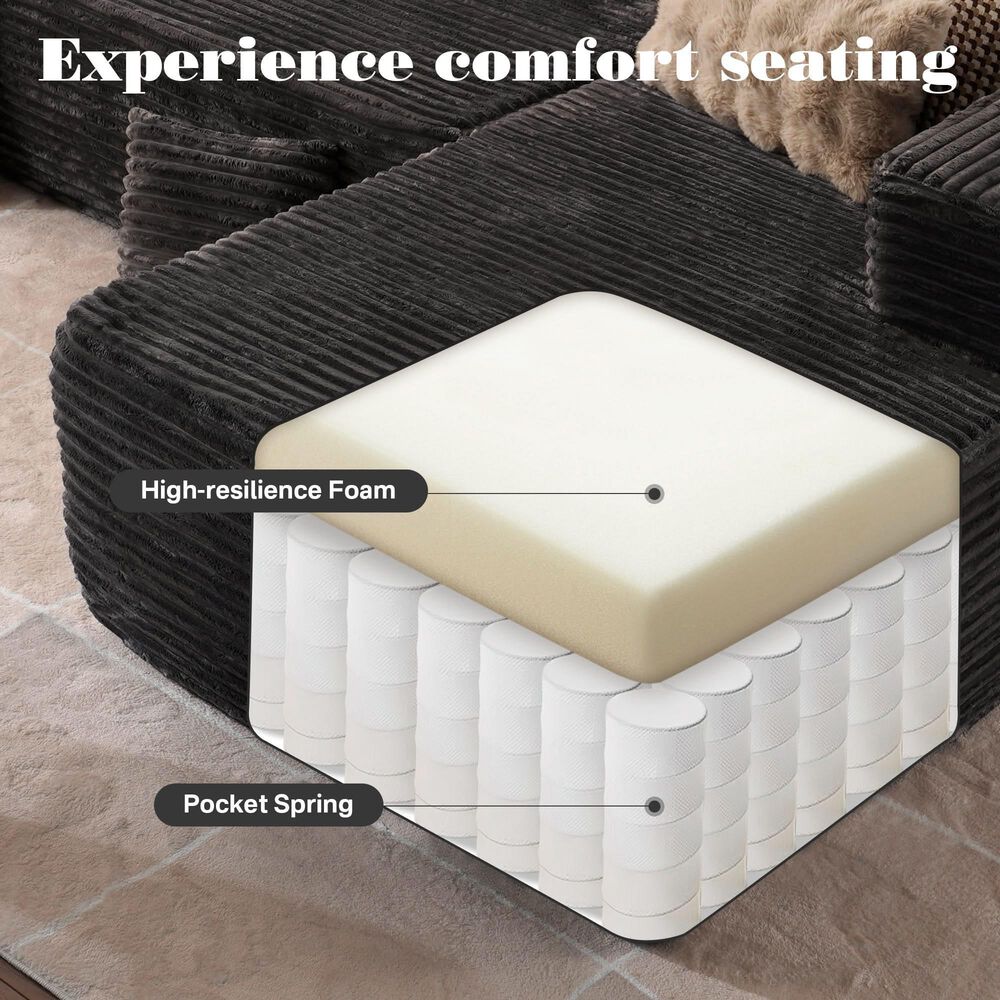 HOMLUX 104" Cloud Sectional Couch Upholstered Modular Sofa with Right L-Shape Chaise, Corduroy Fabric in Gray, , large