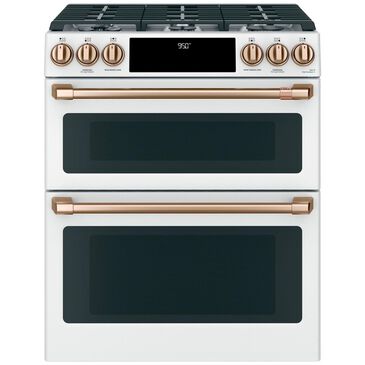Cafe 30" Slide-IN Front Control Dual-Fuel Double Oven with Convection Range in Matte White with Brushed Bronze Handle, , large