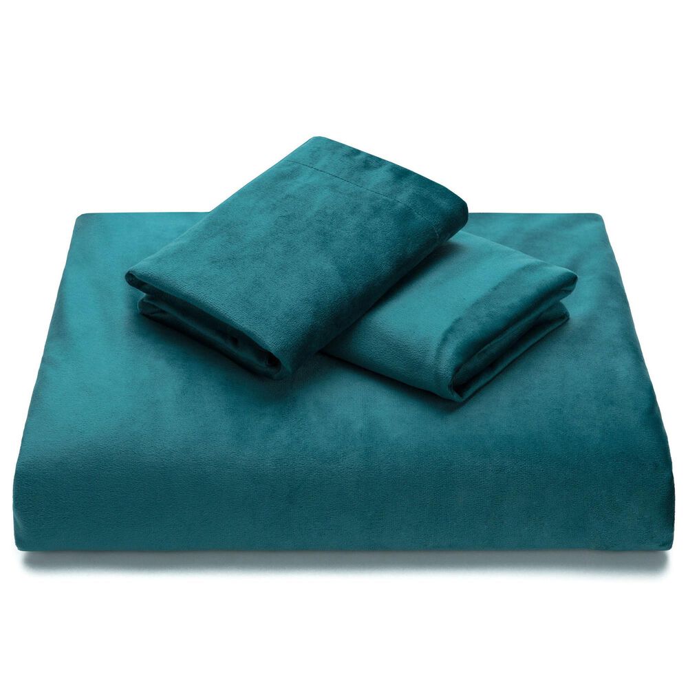 Chanasaya Home Velour 3-Piece King Duvet Cover Set in Deep Teal, , large