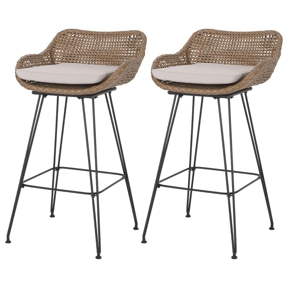 Hearth and Haven Outdoor Wicker and Iron Bar Stool in Beige (Set of 2), , large