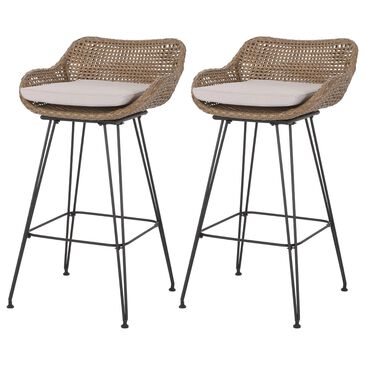 Hearth and Haven Outdoor Wicker and Iron Bar Stool in Beige (Set of 2), , large