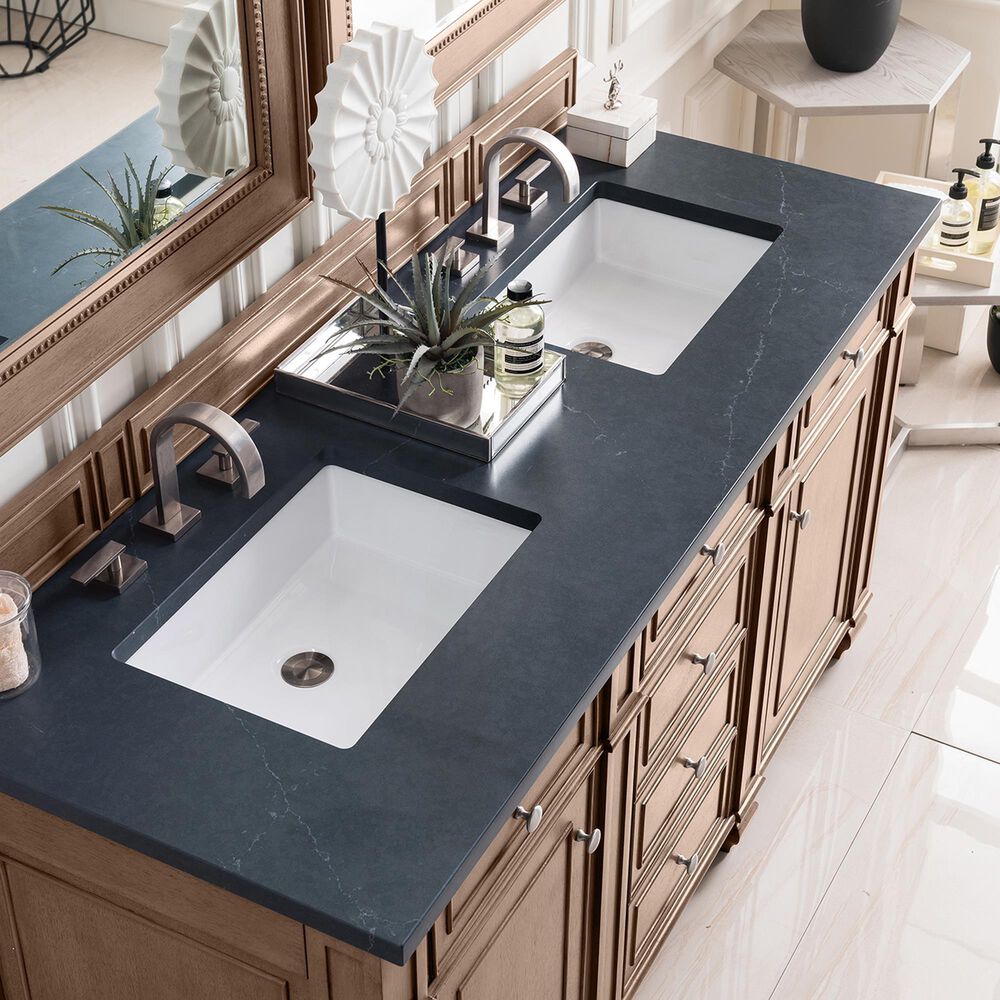 James Martin Vanities Bristol 60" Double Bathroom Vanity in Whitewashed Walnut with 3 cm Charcoal Soapstone Quartz Top and Rectangle Sinks, , large