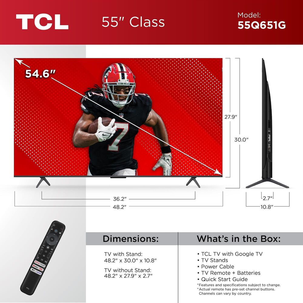 TCL 55&quot; Class Q6 Series 4K UHD HDR QD-Mini LED - Smart Google TV with S Class 2.1 Channel Soundbar System in Black, , large