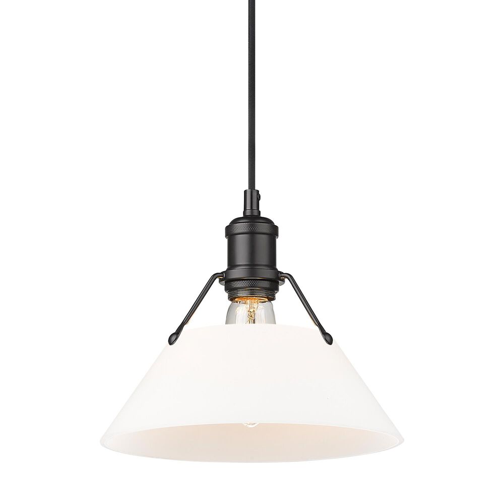 Golden Lighting Orwell 1-Light Medium Pendant with Opal Glass Shade in Matte Black, , large