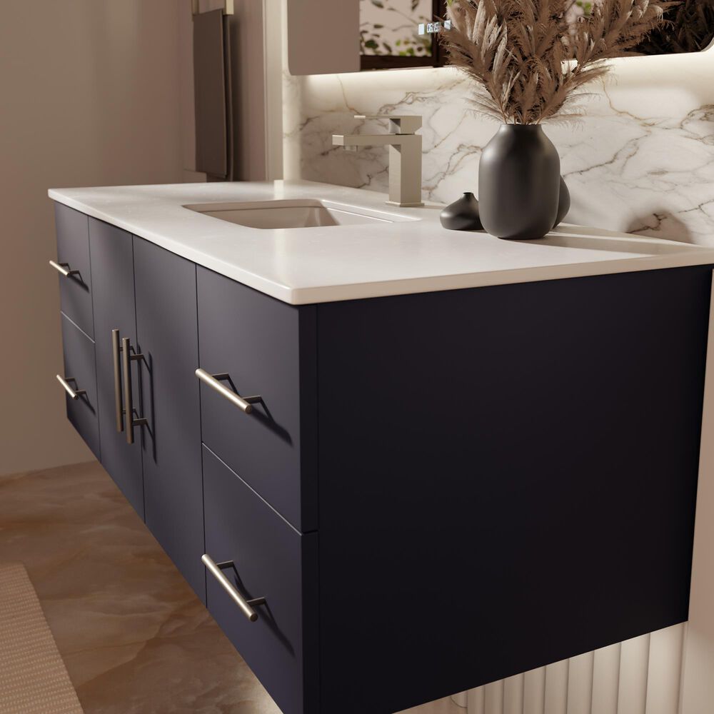 Lexora Home Geneva 48&quot; Single Bathroom Vanity in Navy Blue with 2 cm White Quartz Top and Rectangular Sink, , large