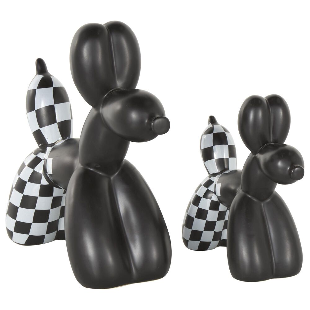 Maple and Jade 2-Piece Dog Balloon Decorative Sculpture Set with Checkered Accents in Matte Black and White, , large