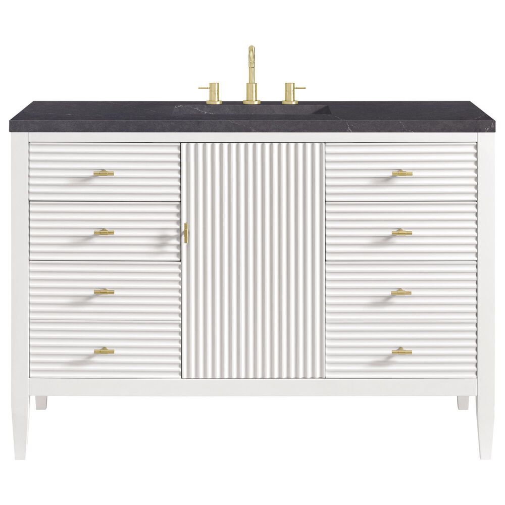 James Martin Vanities Myrrin 48" Vanity in Bright White with 3 cm Charcoal Soapstone Quartz Top, , large