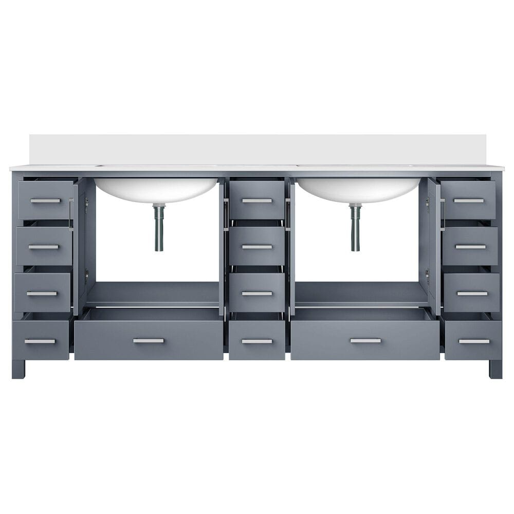 Lexora Home Jacques 84&quot; Double Bathroom Vanity in Dark Grey with 2 cm White Cultured Marble Top and Rectangular Sinks, , large