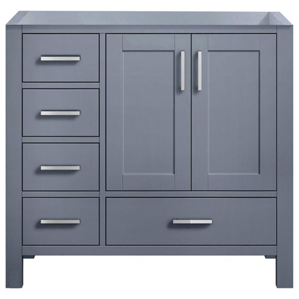 Lexora Home Jacques 36&quot; Right Offset Single Bathroom Vanity in Dark Grey with 2 cm White Quartz Top and Rectangular Sink, , large
