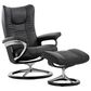 Stressless Wing Large Chair and Ottoman in Paloma Black with Signature Base, , large