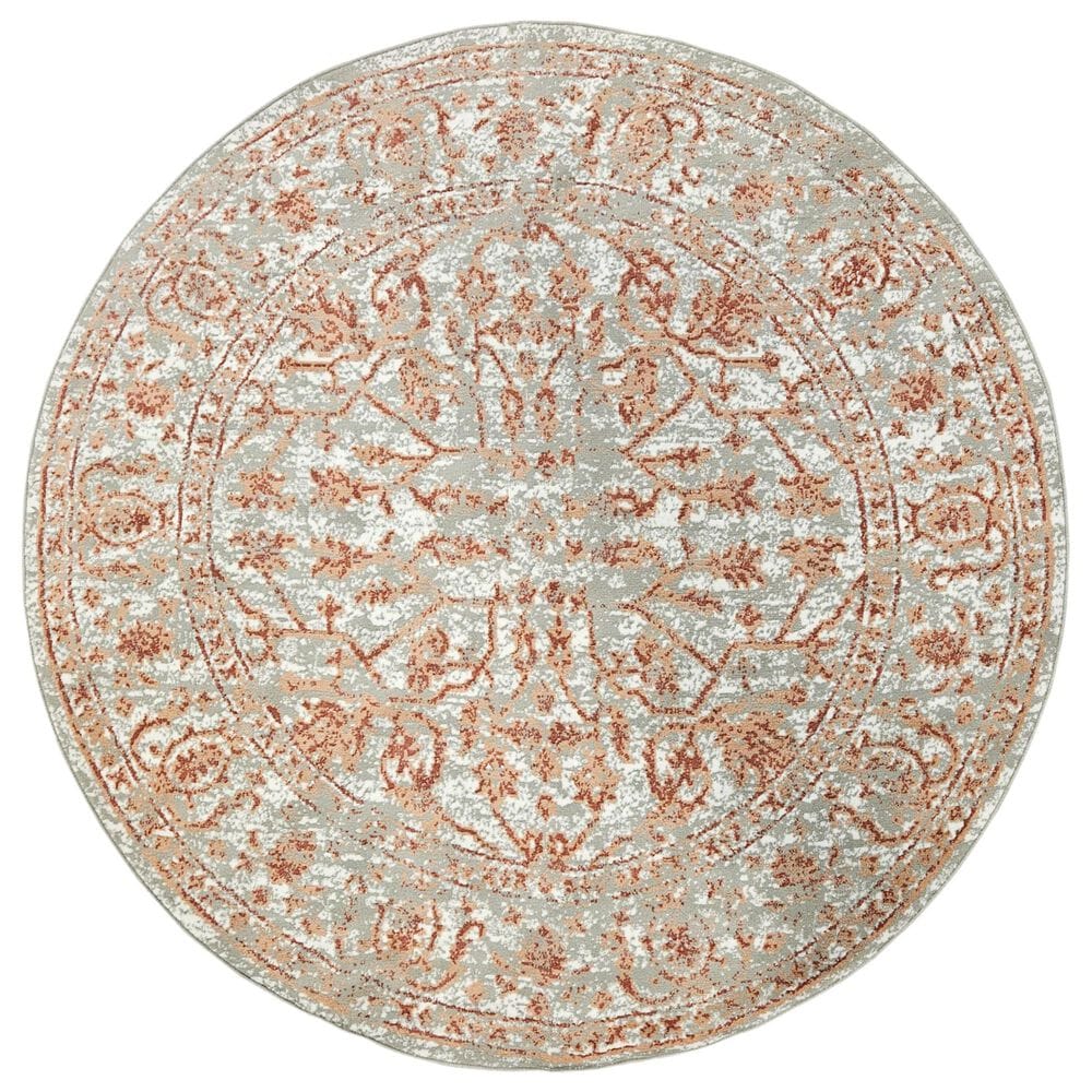 Amer Rugs Alpine 7"10" Round Orange and Gray Area Rug, , large