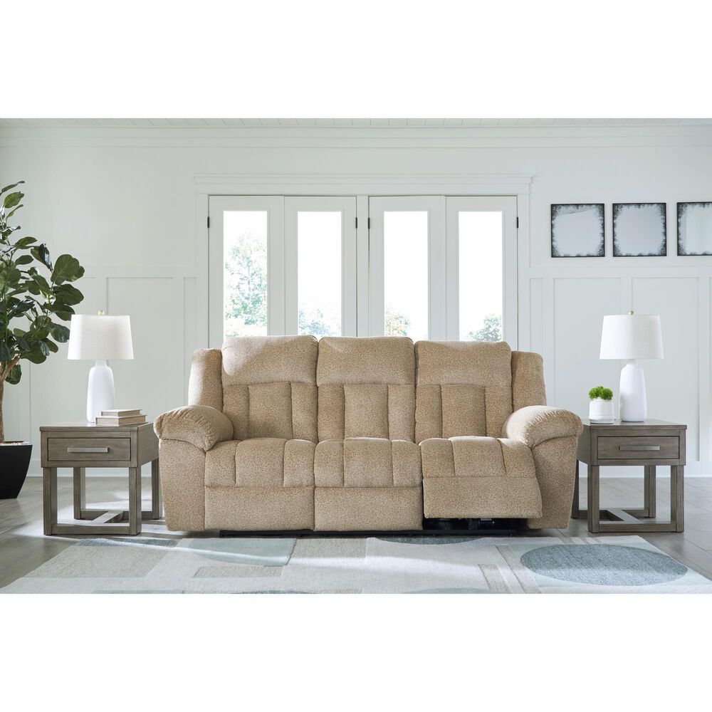 Ashley Tip-Off Power Reclining Sofa with Adjustable Headrest in Wheat, , large
