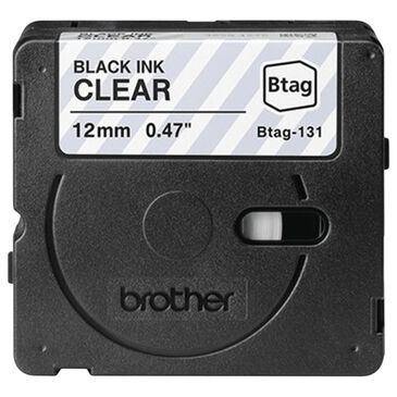 Brother 12mm x 4m P-touch Btag Black on Clear Label Tape, , large