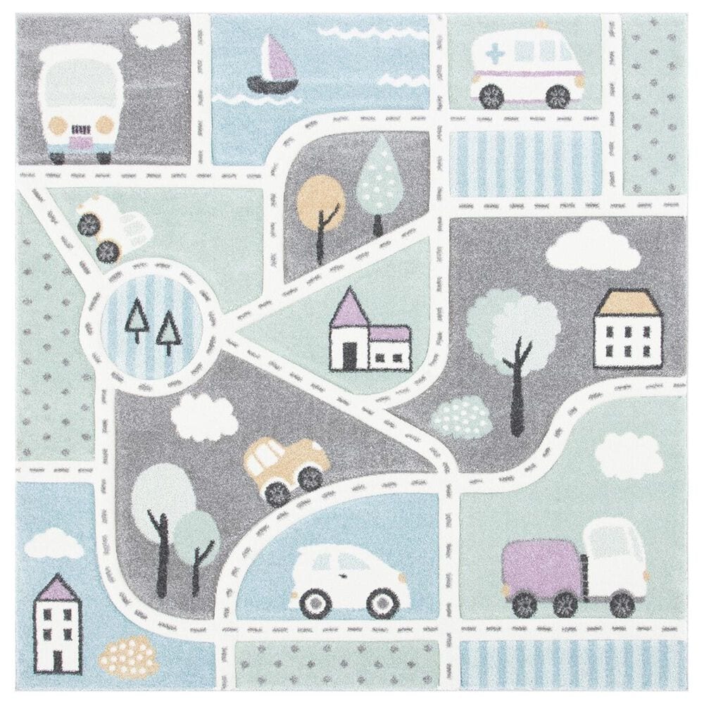 Safavieh Carousel 8" Square Grey and Light Blue Kids Area Rug, , large