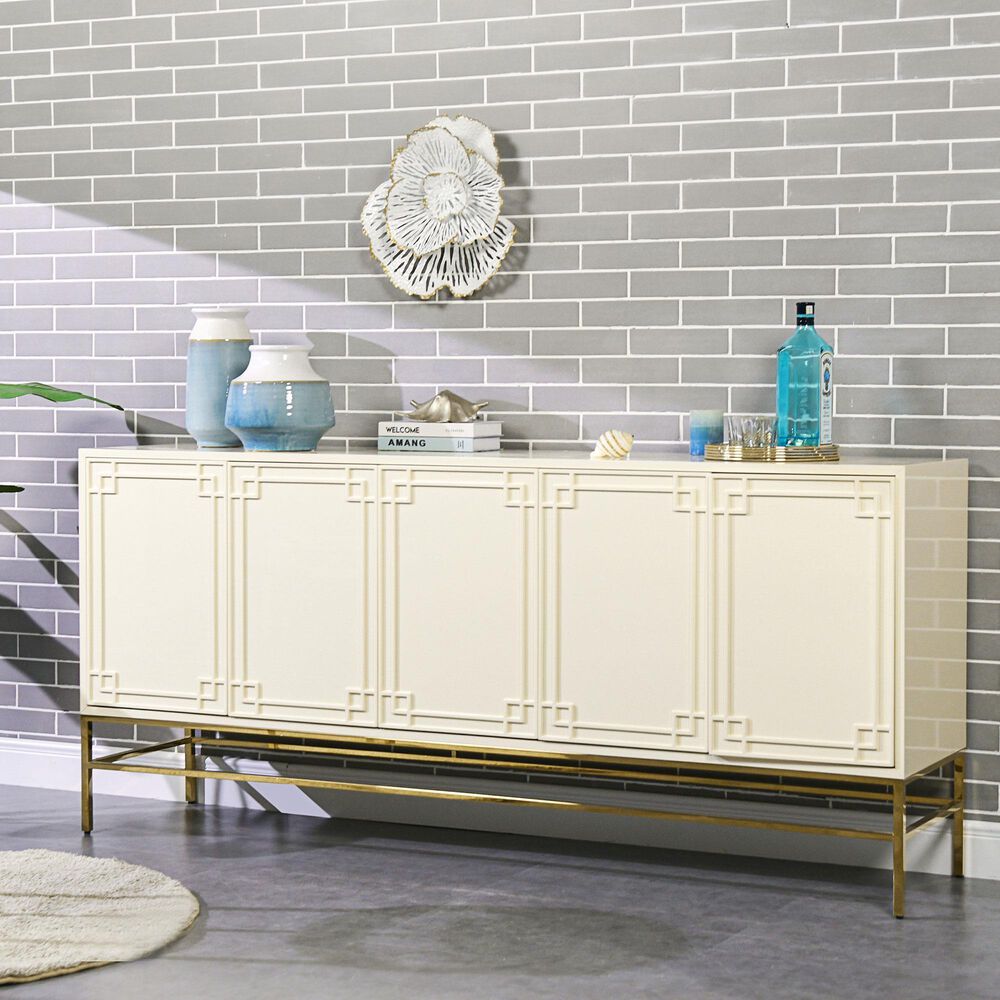 Jennifer Taylor Home Gemini Sideboard in White Lacquer and Gold, , large