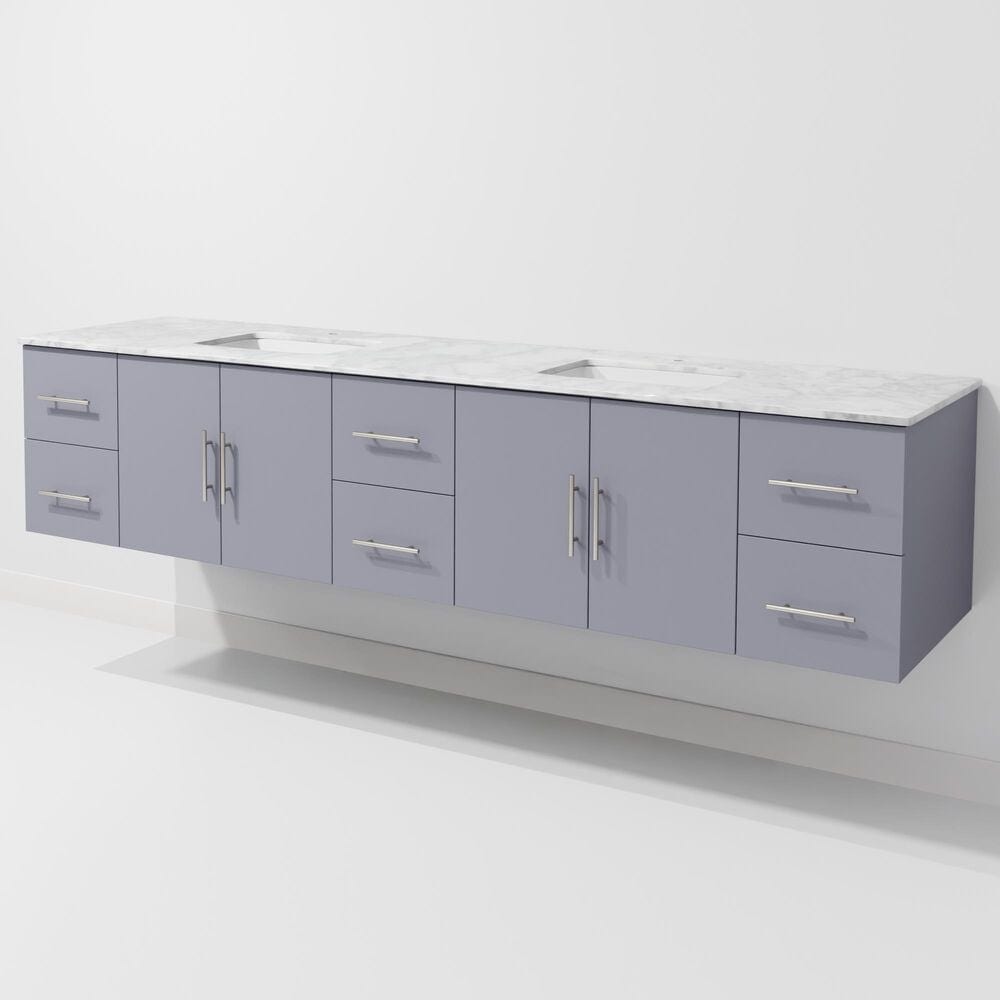 Lexora Home Geneva 84" Double Bathroom Vanity in Dark Grey with 2 cm White Carrara Marble Top and Rectangular Sinks, , large