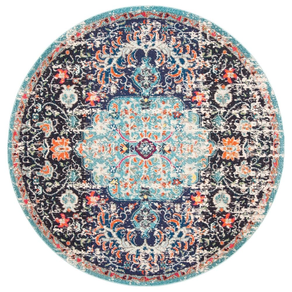 Safavieh Madison MAD447Z 5" Round Black and Teal Area Rug, , large