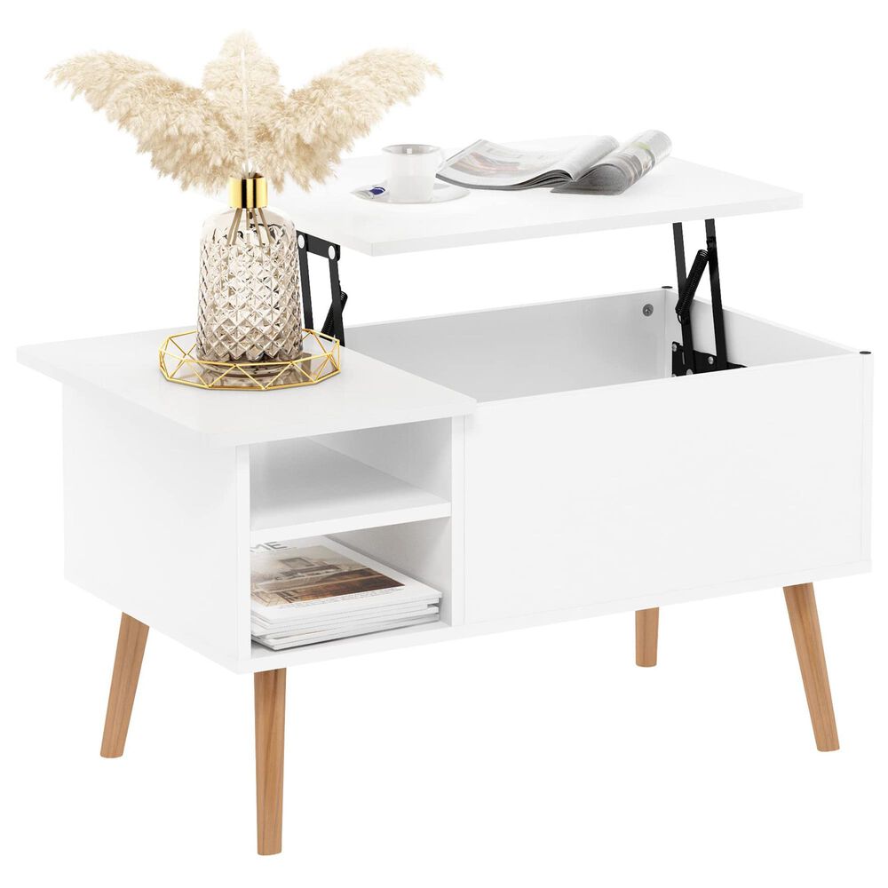 HOMLUX 2-Tier Lift Top Coffee Table in White, , large