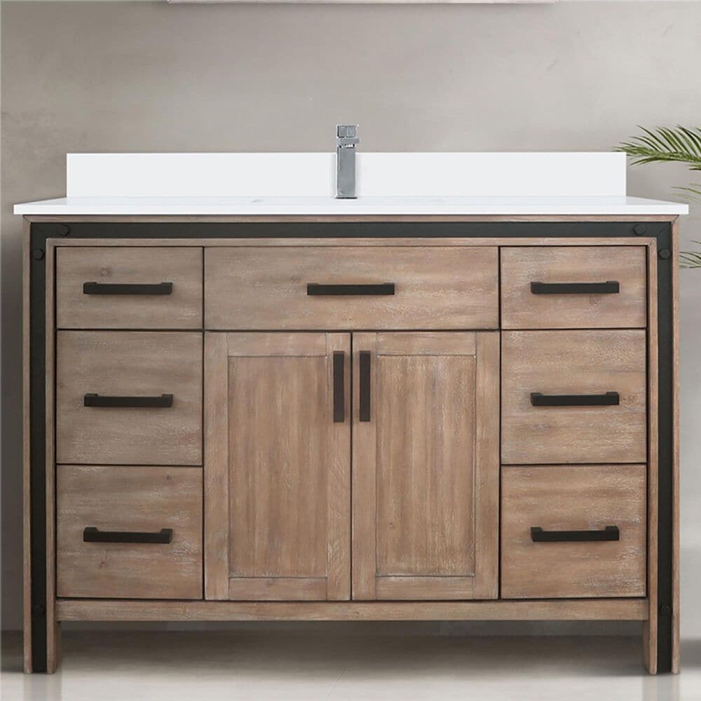 Lexora Home Ziva 48&quot; Single Bathroom Vanity in Rustic Barnwood with 2 cm White Cultured Marble Top and Rectangular Sink, , large