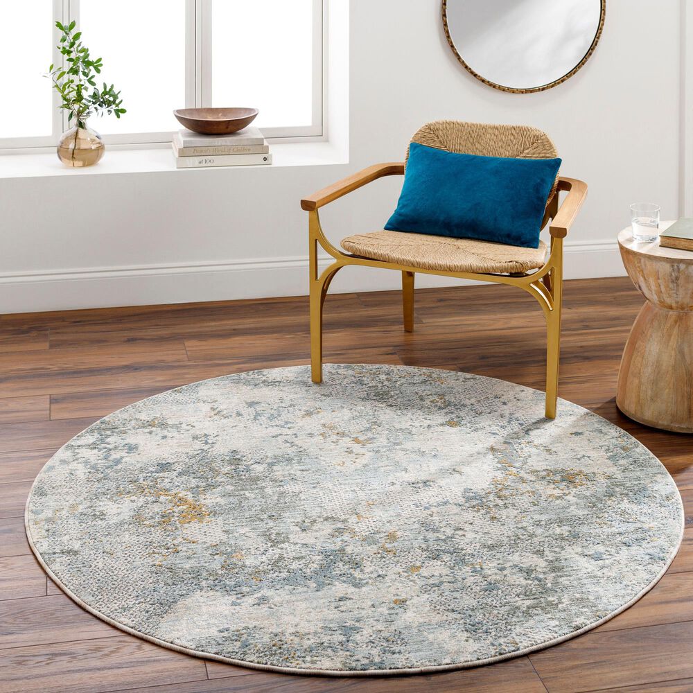 Surya Dresden Dusty Sage, Taupe, Off-White, Deep Teal, Ink Blue, Light Gray and Mustard 5&#39;3&quot; Round Area Rug, , large