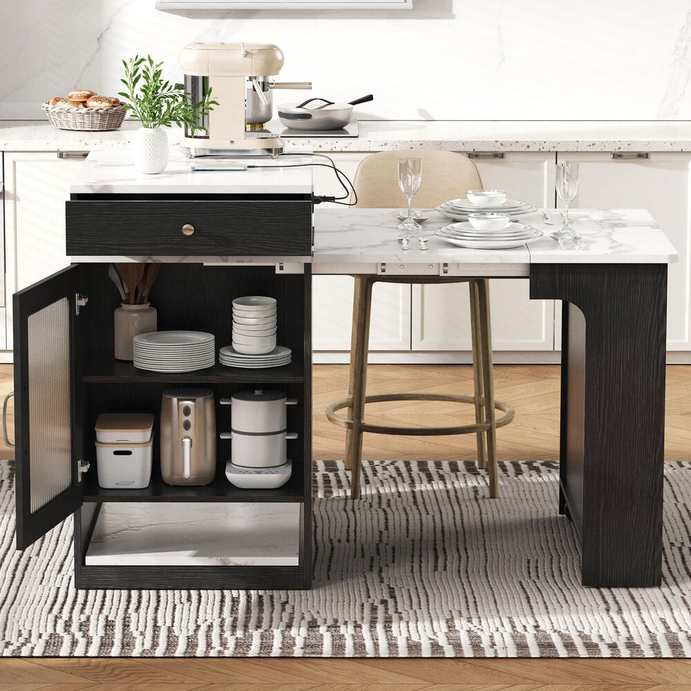 HOMLUX 60" Kitchen Island in Black, , large