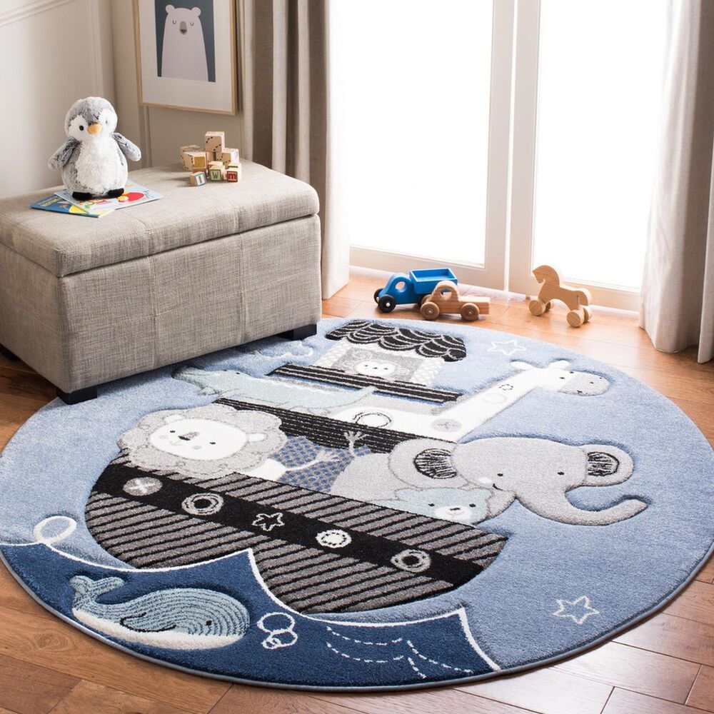 Safavieh Carousel Animals 3&#39; Round Blue and Grey Kids  Area Rug, , large