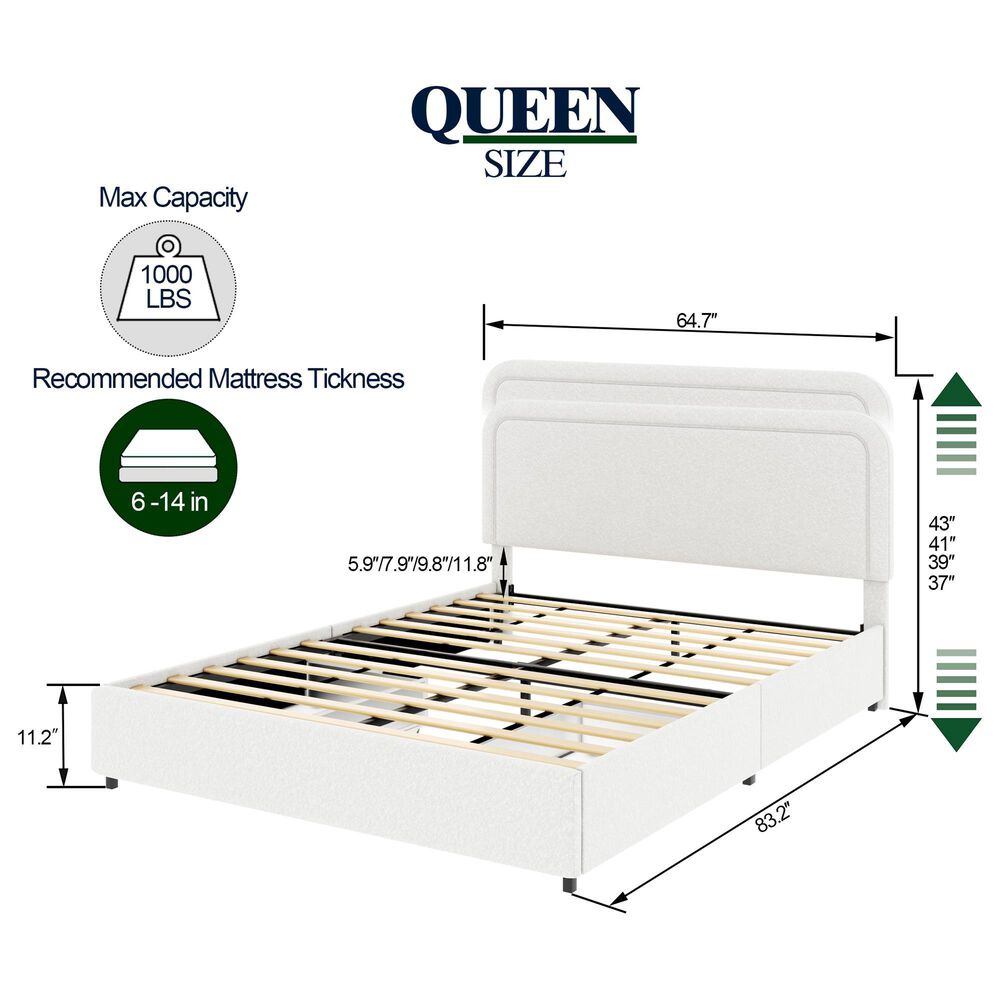 Hearth and Haven Liv Queen Storage Platform Bed in Ivory, , large