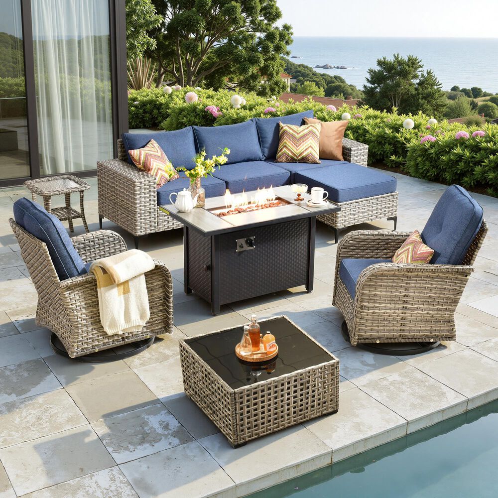 HOMLUX 9-Piece All-weather Rattan Outdoor Patio Furniture Set in Denim Blue, , large