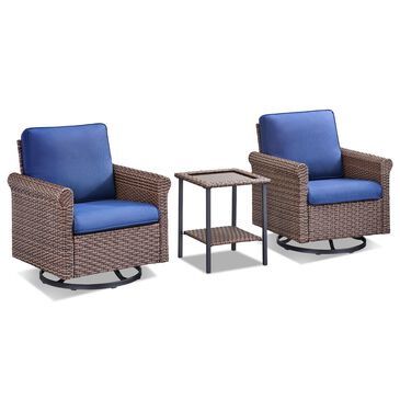 Sunwell Garden Patio Swivel Glider Chair with Brown Frame and Rolled Armrests in Navy (Set of 2), , large