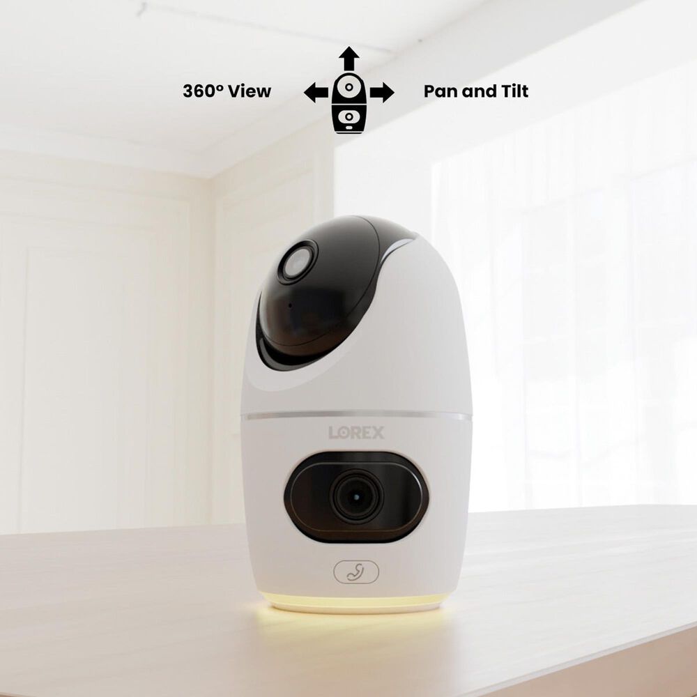 Lorex 2K Dual Lens Indoor Pan-Tilt Wi-Fi Security Camera in White, , large