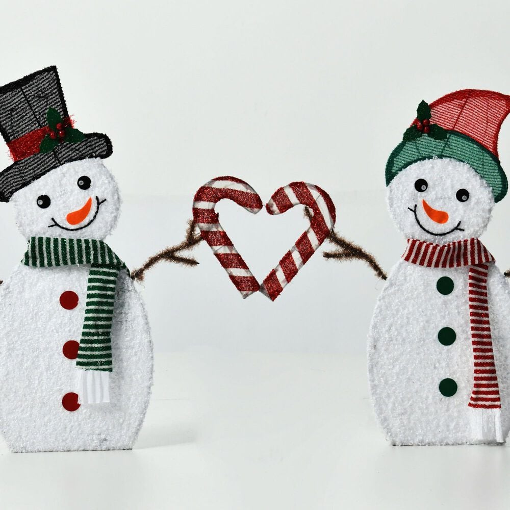 HOMLUX 2-Piece Heart Snowman with LED Lights in White, , large