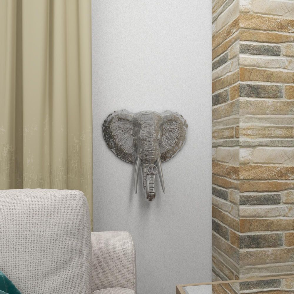 Maple and Jade 16" x 16" Eclectic Elephant Head Wall Decor in Silver, , large