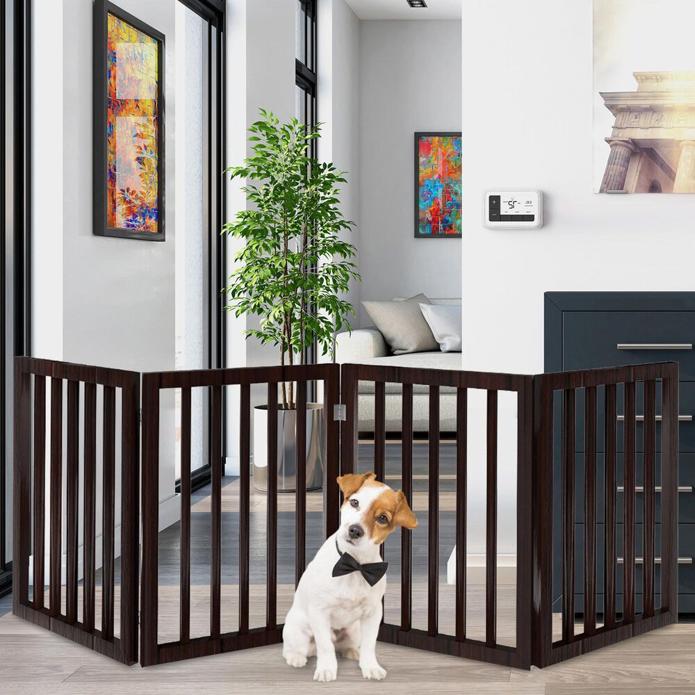 Timberlake Petmaker 4 Panel Straight Top Folding Fence in Brown, , large