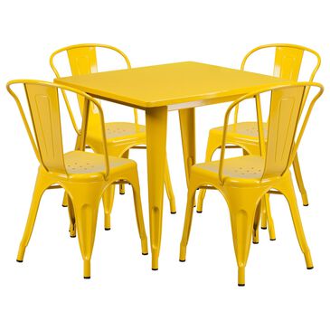 Flash Furniture 5-Piece Metal Table Set with Wire Back in Yellow, , large
