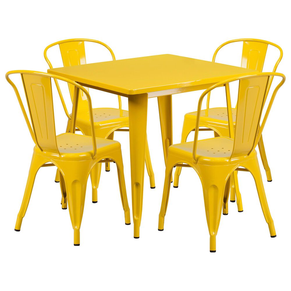 Flash Furniture 5-Piece Metal Table Set with Wire Back in Yellow, , large