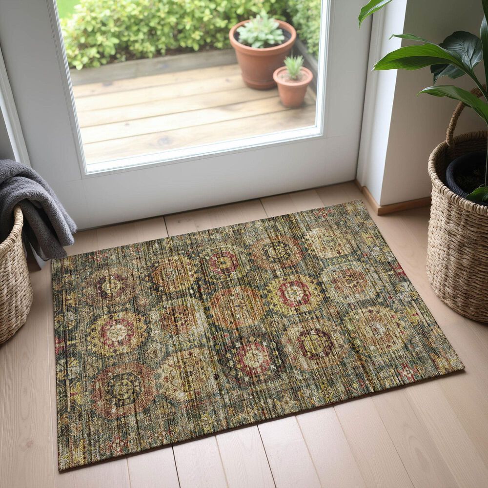 Dalyn Rug Company Silk Road Fern, Olive, Copper, Gold, Paprika, Ivory and Beige 1&#39;8&quot; x 2&#39;6&quot; Area Rug, , large