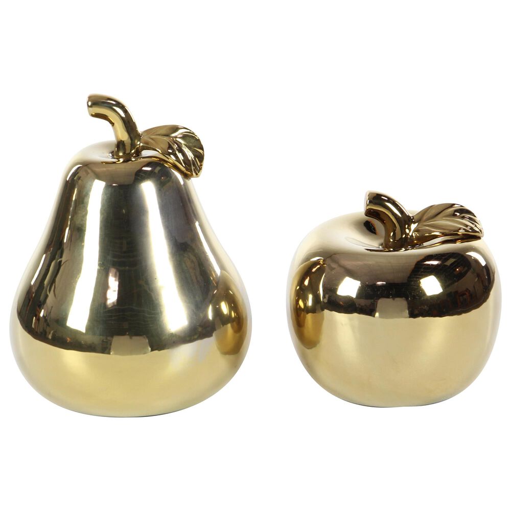 Maple and Jade Assorted Pear & Apple Sculptures in Gold (Set of 2), , large