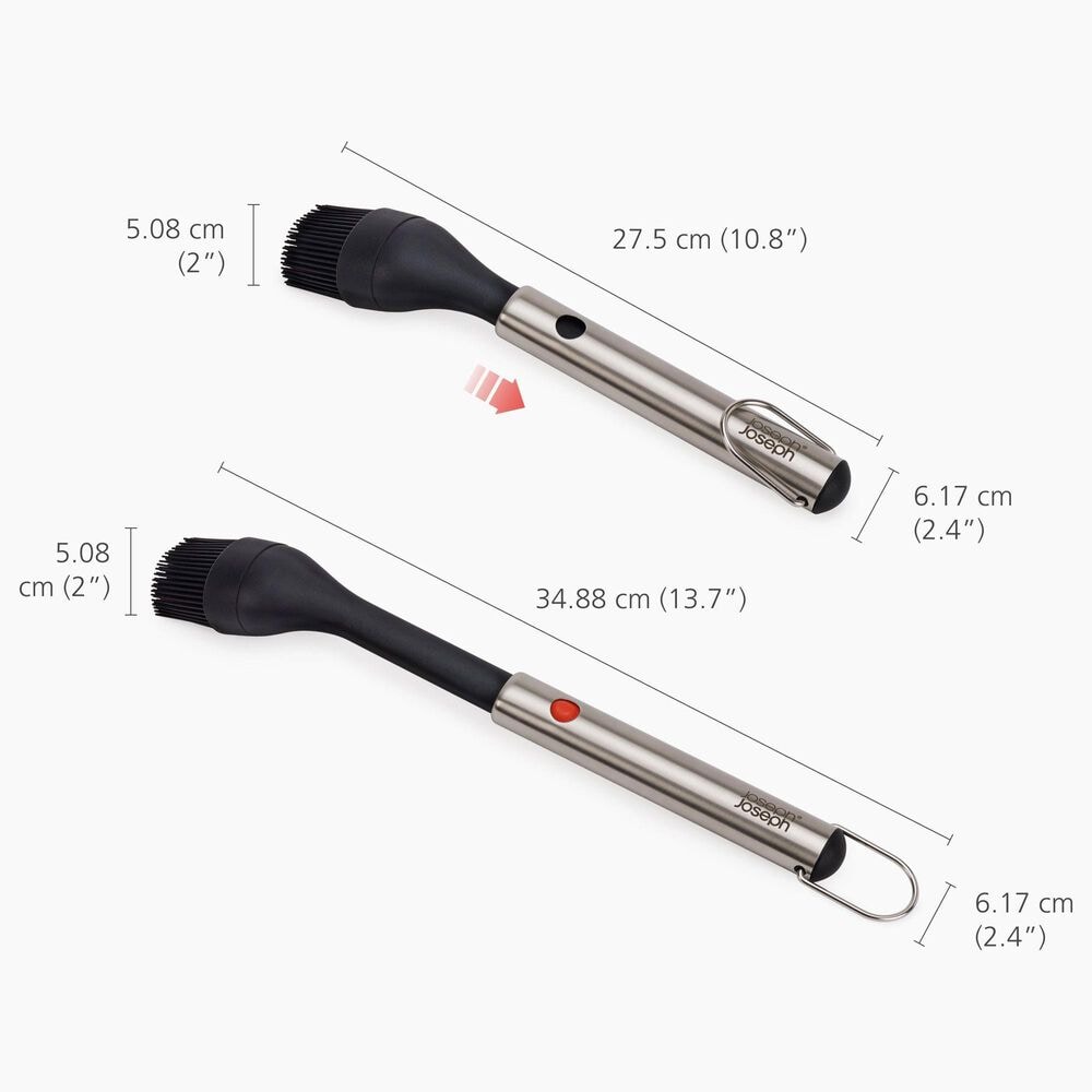 Joseph Joseph GrillOut BBQ Silicone Basting Brush with Retractable Head in Black and Stainless Steel, , large