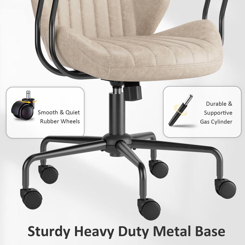 HOMLUX Mid Back Ergonomic Office Chair with Suede Leather in Beige, , large