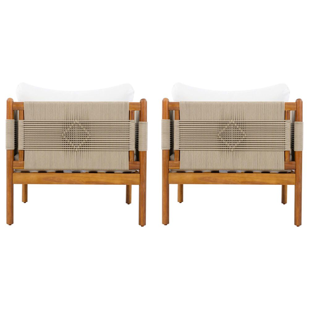 Hearth and Haven Outdoor Club Chair with Diamond Pattern Rope and Light Teak Frame in Cream (Set of 2), , large