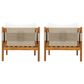 Hearth and Haven Outdoor Club Chair with Diamond Pattern Rope and Light Teak Frame in Cream (Set of 2), , large