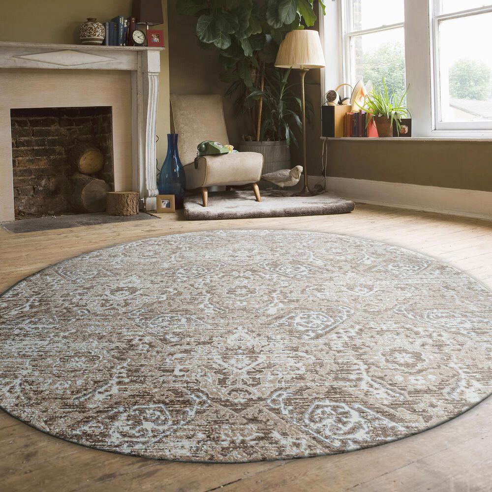 Radici USA Livigno Damask 7&#39;10&quot; Round Beige Area Rug, , large