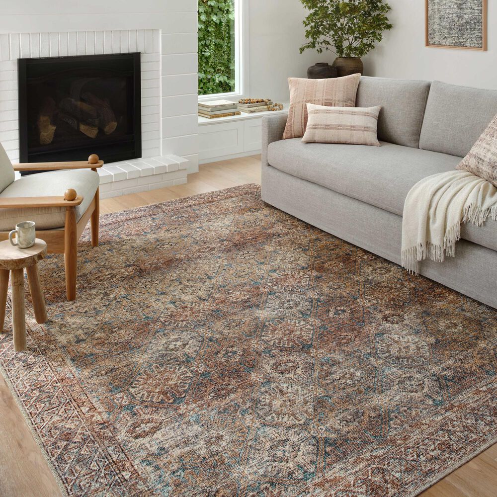 Amber Lewis x Loloi Billie 7&#39;6&quot; x 9&#39;6&quot; Aqua and Rust Area Rug, , large