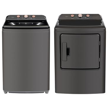Midea 4.1 Cu. Ft. Top Load Washer and 7 Cu. Ft. Electric Dryer Laundry Pair in Metallic Grey, , large