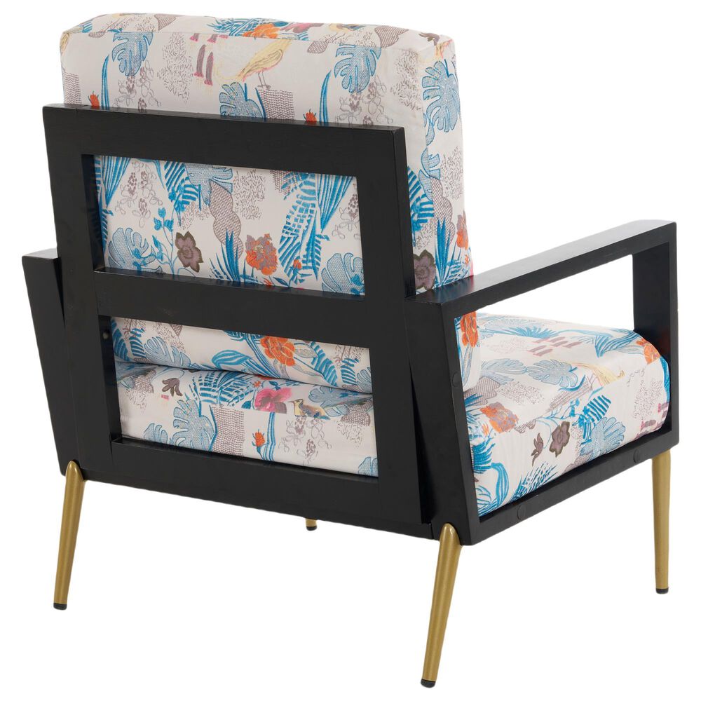 Hearth and Haven Floral Velvet Lounge Arm Chair with Gold Metal Legs in Blue, , large