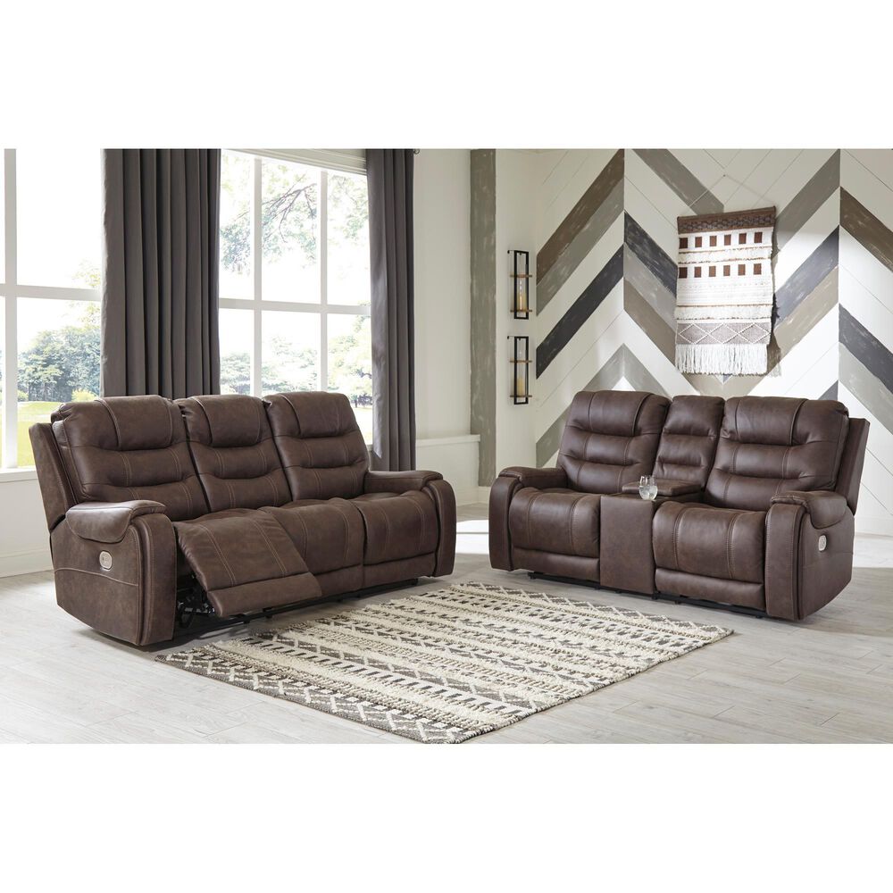 Signature Design by Ashley Yacolt Power Reclining Sofa with Adjustable Headrest in Walnut Shop NFM