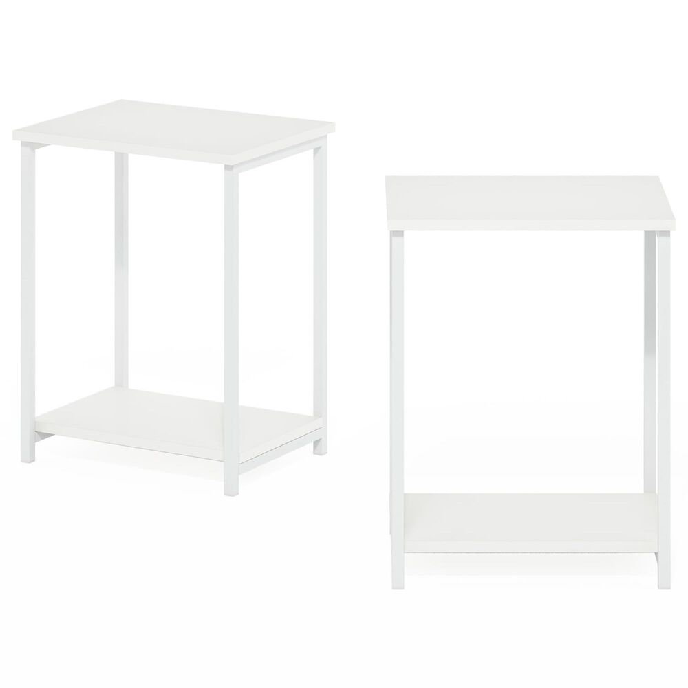 HOMLUX 2-Tier Metal Frame End Table with Open Shelf in White (Set of 2), , large