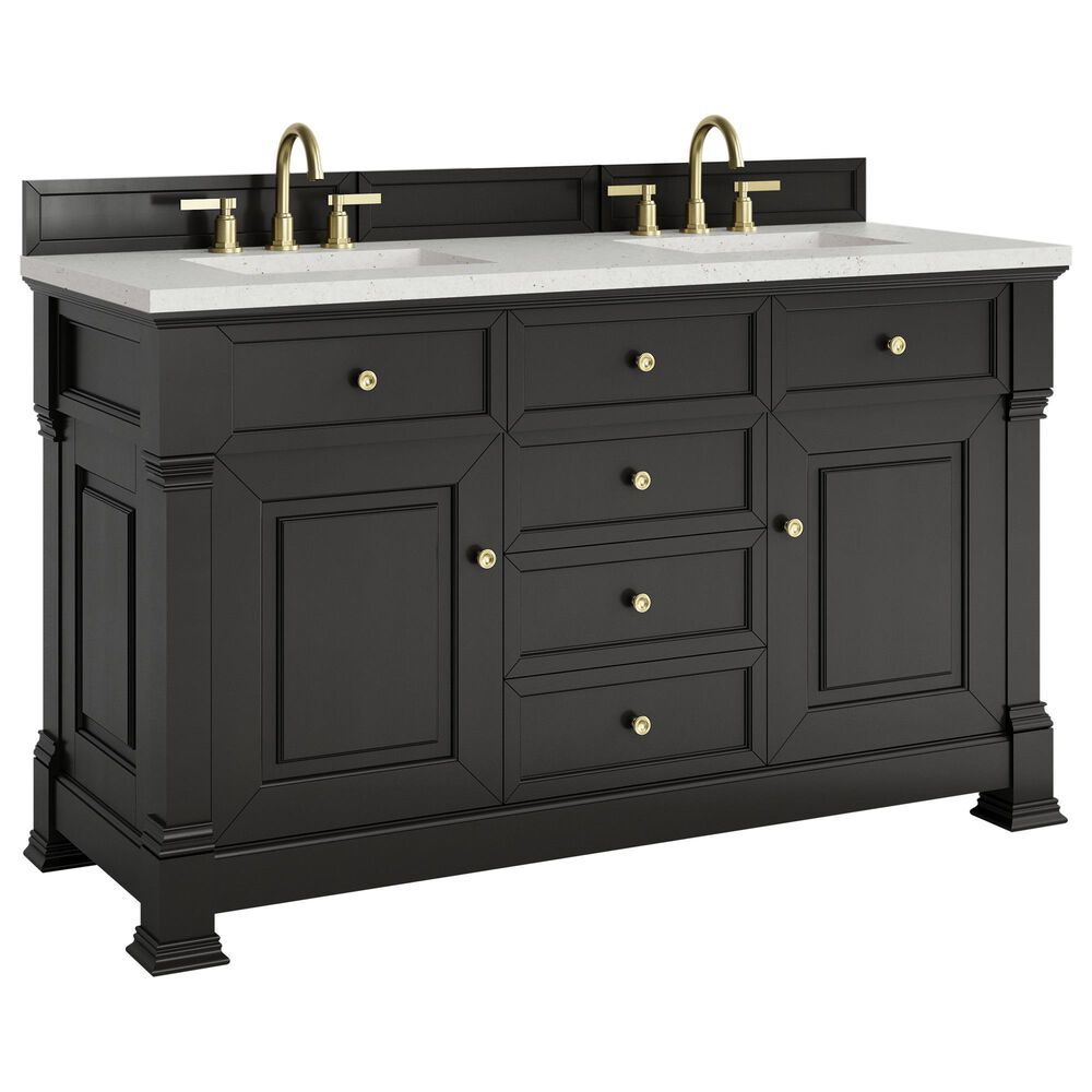 James Martin Vanities Brookfield 60" Double Bathroom Vanity in Black Onyx with 3 cm Lime Delight Quartz Top and Rectangular Sinks, , large
